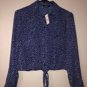 Blue polka dot cropped button up shirt , size XS